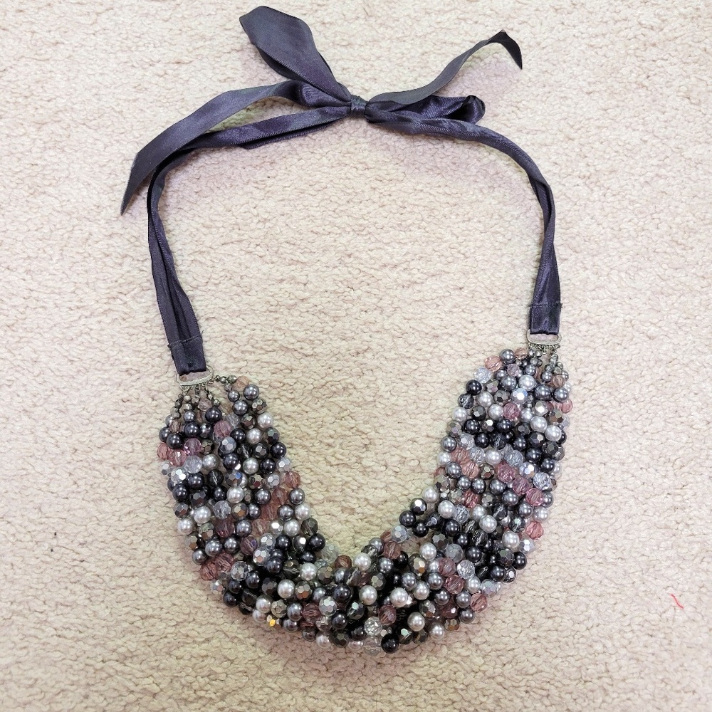 10 Strand Ribbon Tie Statement Necklace